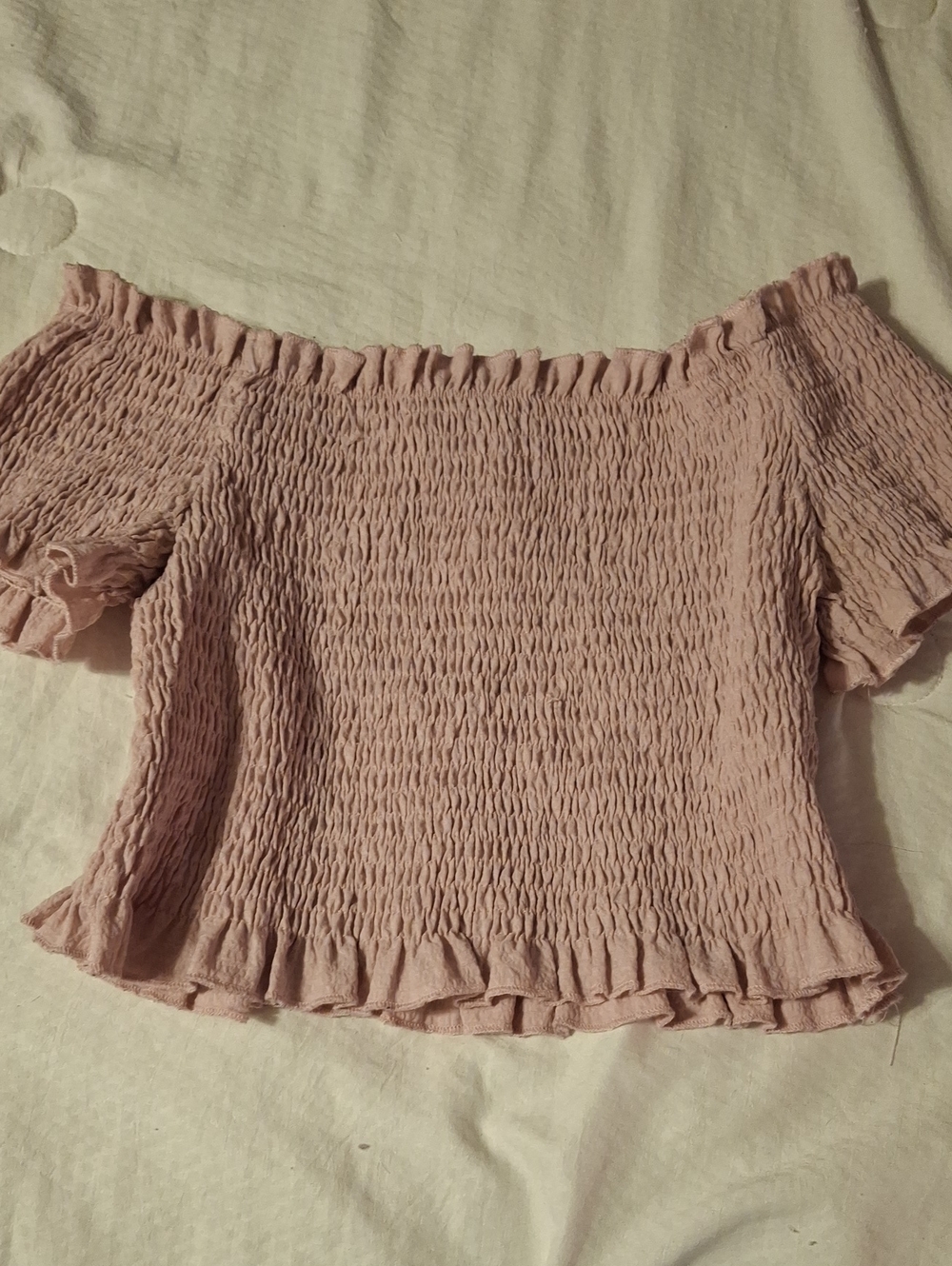 SHEIN Dusty Rose Smocked Off-Shoulder Crop Top
